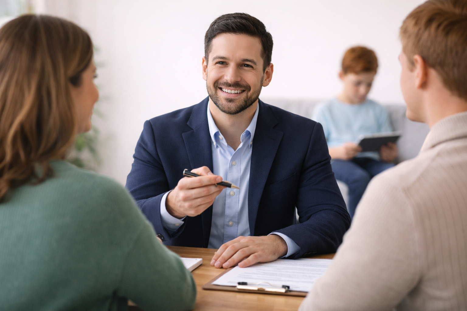 Parent reviewing education documents at a table